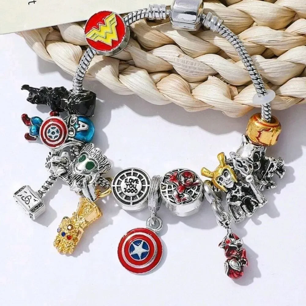 Silver Marvel Avengers Spiderman Characters Themed Loaded Charm Bracelet